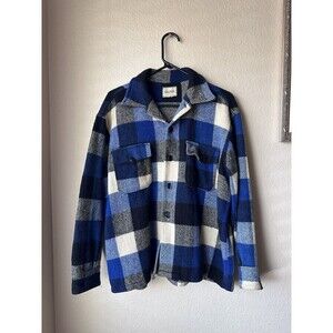 Vintage Melton Wintermaster Shirt Men’s L Blue Plaid Wool 60s Heavy Hunting USA